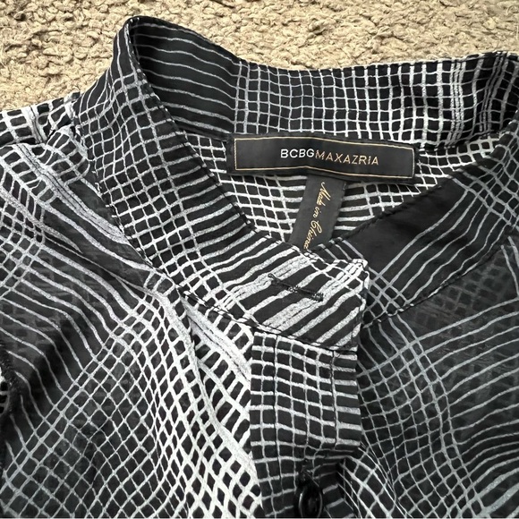 Bcbg maxazria pure silk collared blouse top black white gray monochrome - Picture 6 of 14